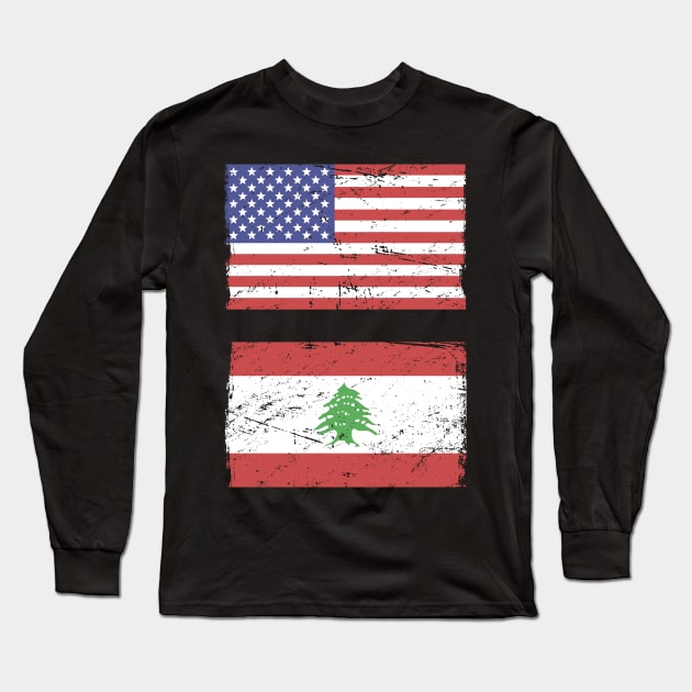 American & Lebanese Flag | Lebanon Graphic Long Sleeve T-Shirt by MeatMan